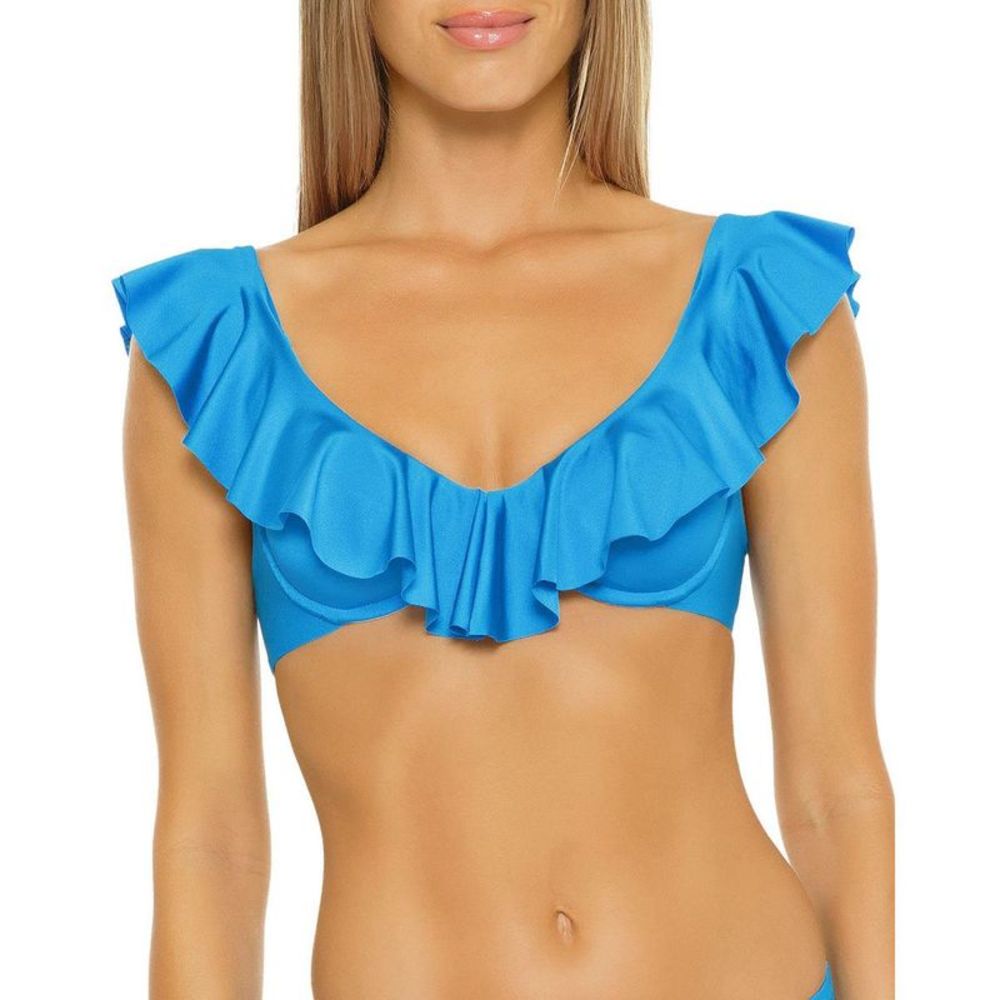 Trina Turk Womens Monaco Blue Ruffled Underwire Bikini Swim Top NWT